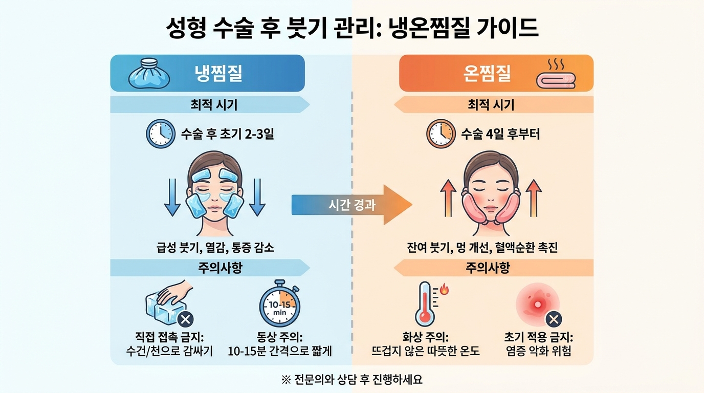 수술 후 붓기 관리 찜질: 냉찜질과 온찜질 시기별 주의사항