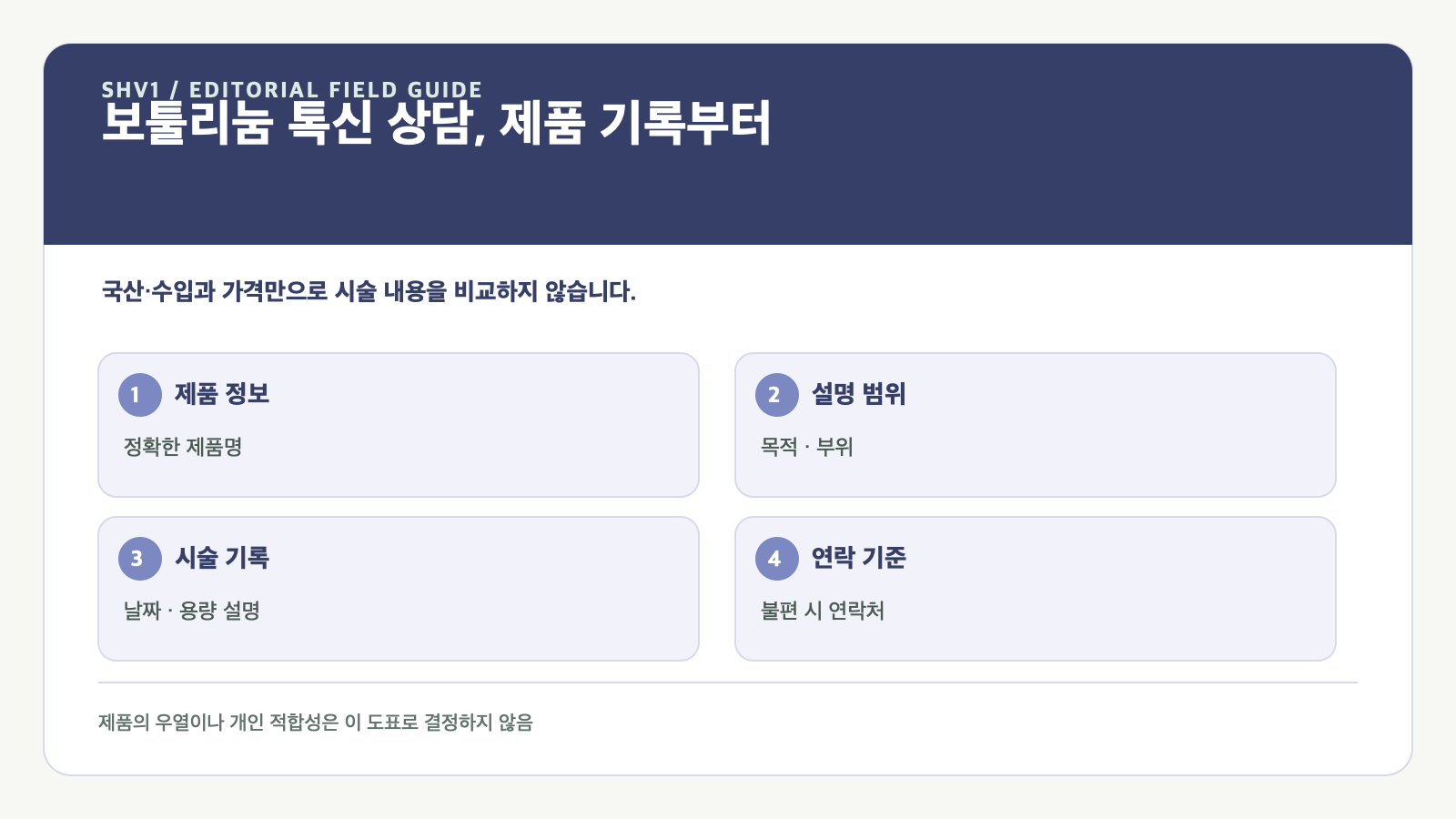 보툴리눔 톡신 상담에서 제품 정보를 확인하는 질문